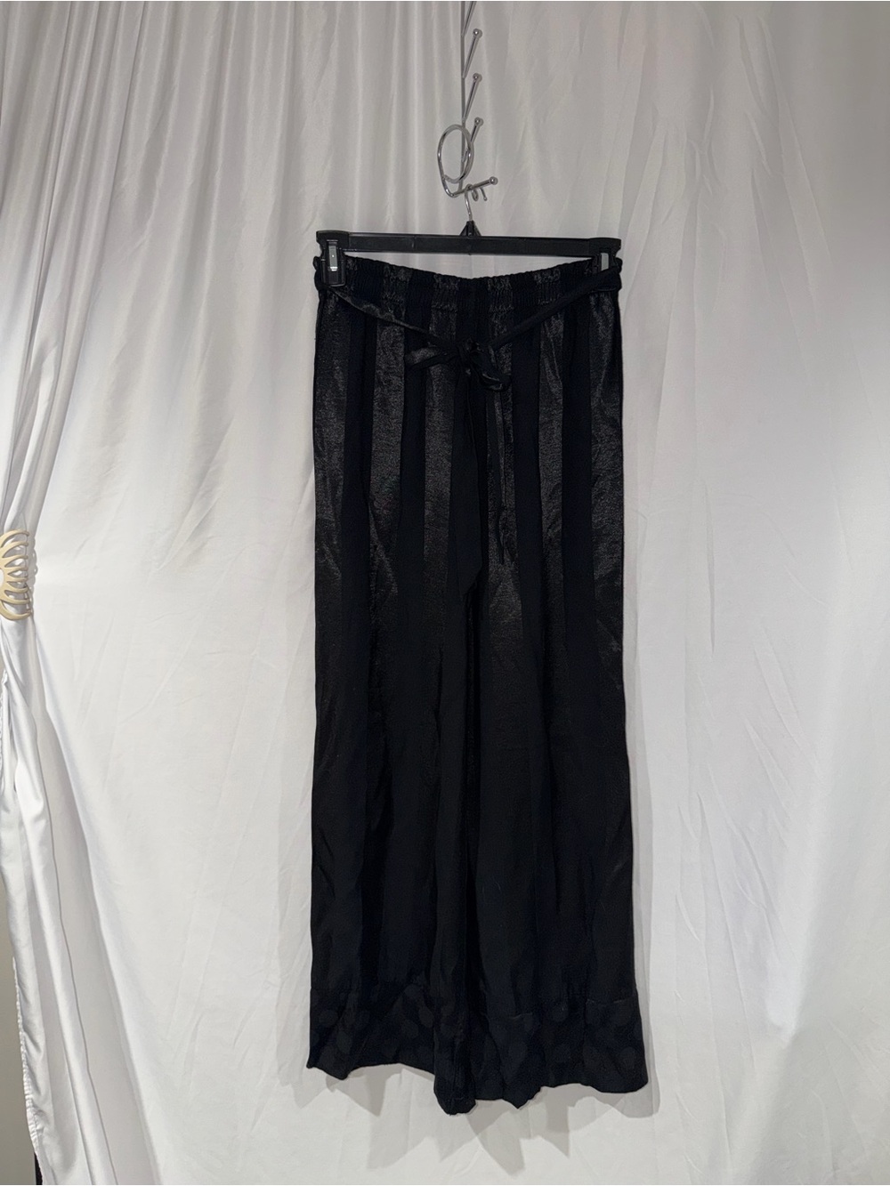Victoria's Secret Pants Black Wide-Leg Pants Waist Tie Stripes Textured Bottoms
